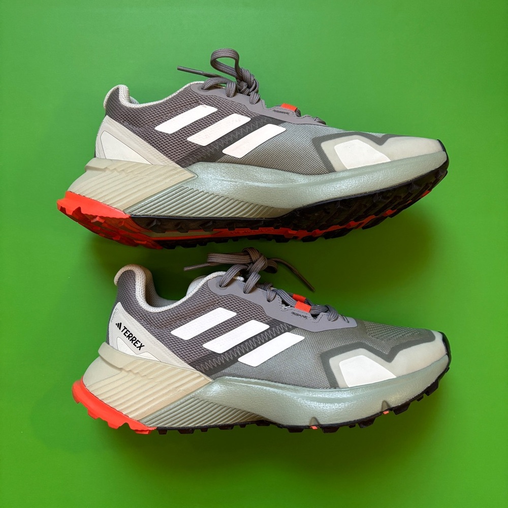Adidas Gray and White Trail Shoes with Orange Soles